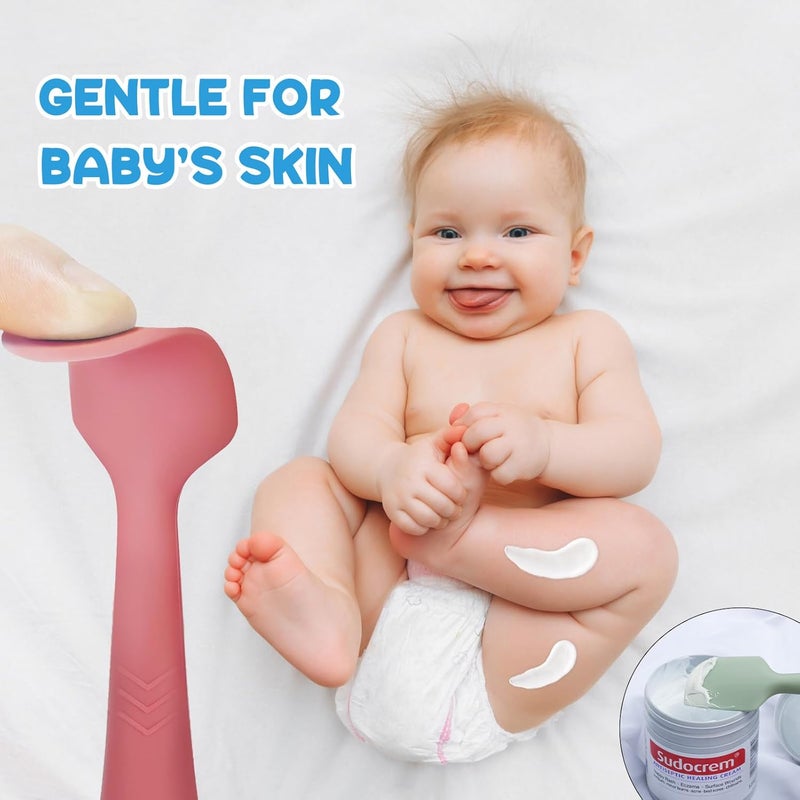 seeway Baby Diaper Cream Spatula, 3 pack Baby Butt Paste Spatula, Diaper Cream Applicator, Silicone Butt Spatula for Newborn Babies (dark pink, green, brown) - Image 2